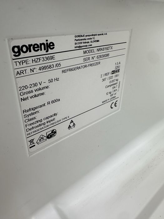 холодильник gorenje MODEL: NRK6192TX No frost