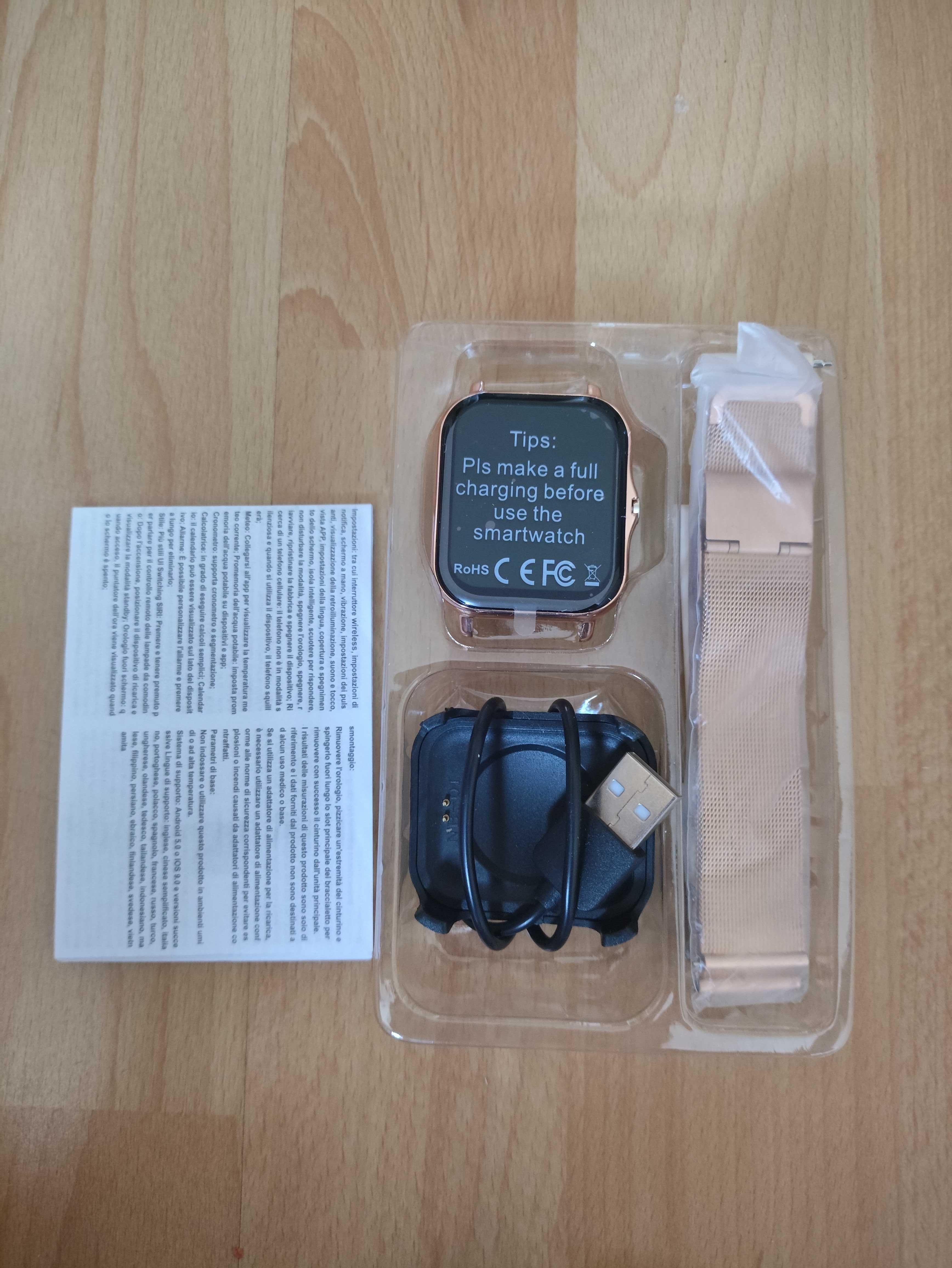 Smartwatch z dwoma paskami – nowy, złoty, dotykowy ekran