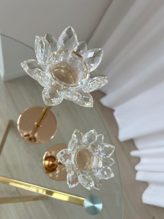 Zestaw świeczników złote kryształowe kwiaty home&you