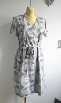 Vintage sukienka wzór print XL kwiaty wiązana midi