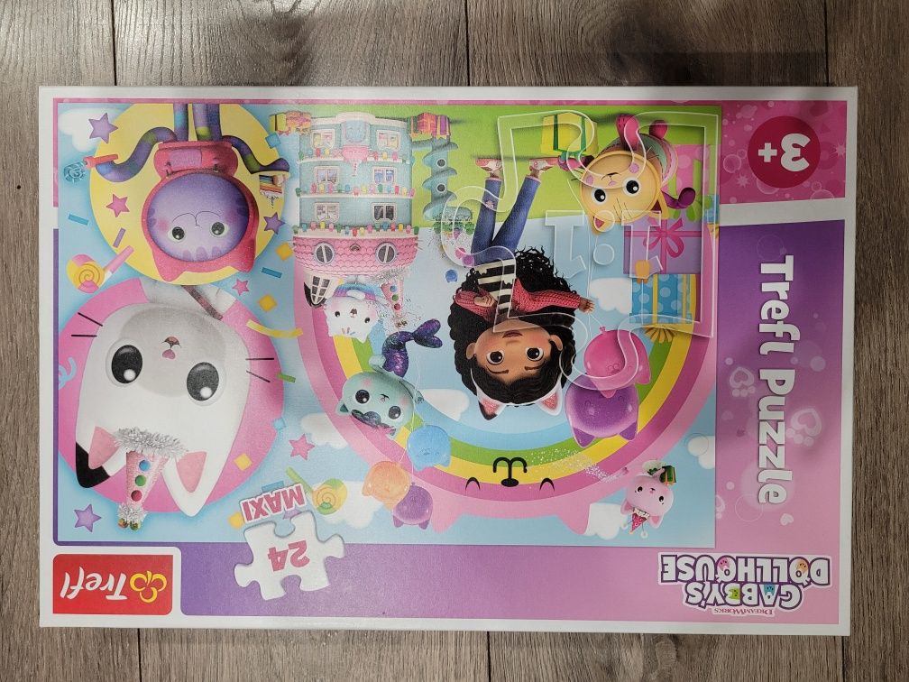 Zestaw komplet puzzli Trefl 24 maxi 30 drewniane Psi Patrol Koci domek