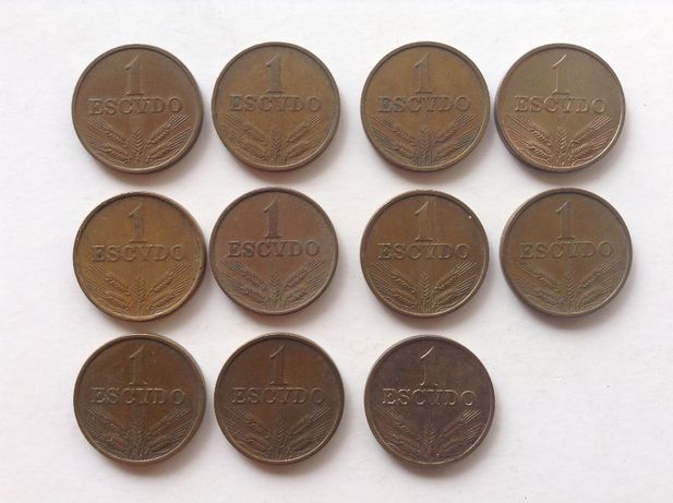 Lote de 11 moedas antigas Portuguesas 1 Escudo 1969 a 1979 (completo)