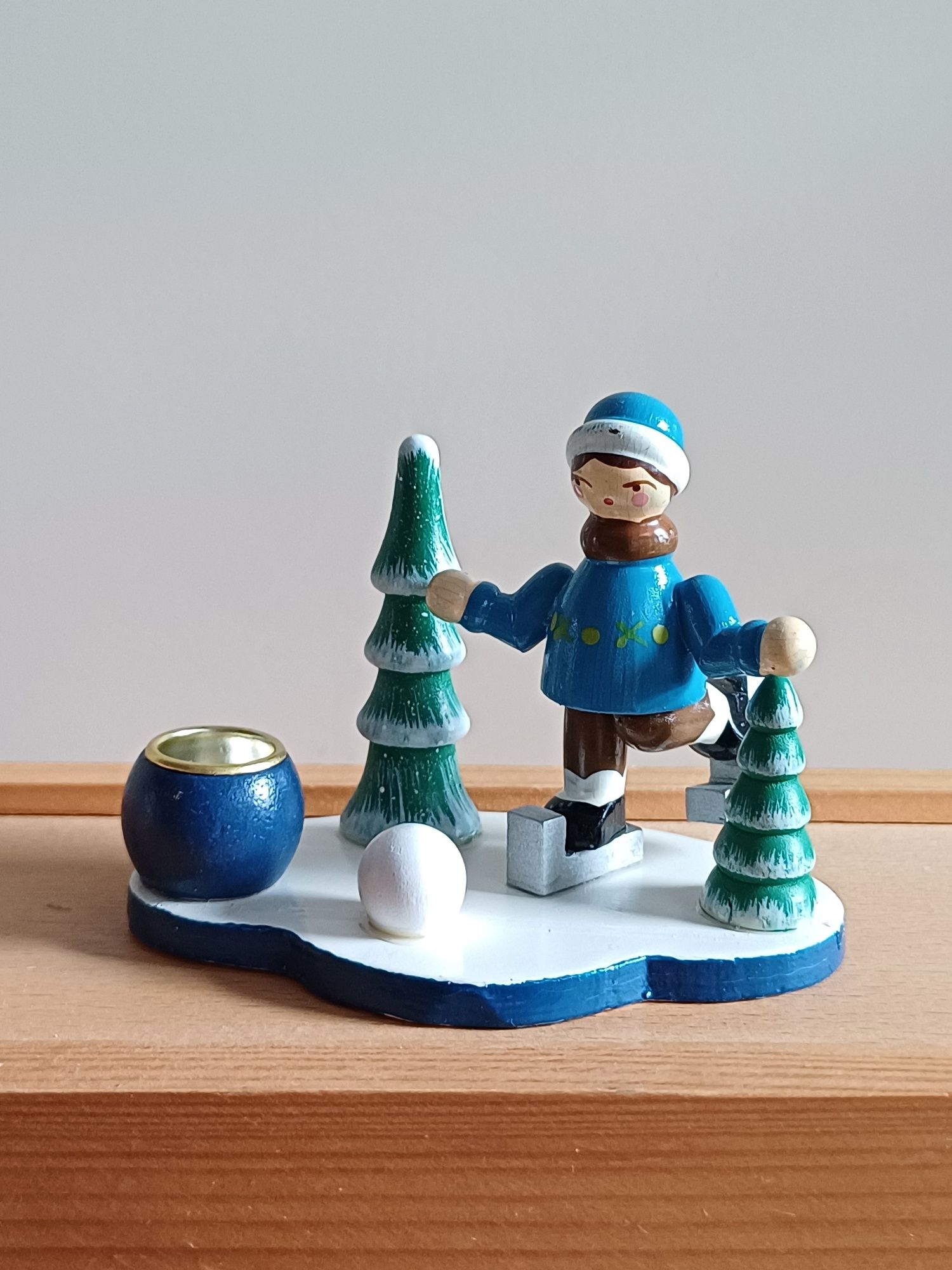 Mini świecznik adwentowy zimowy drewniany retro