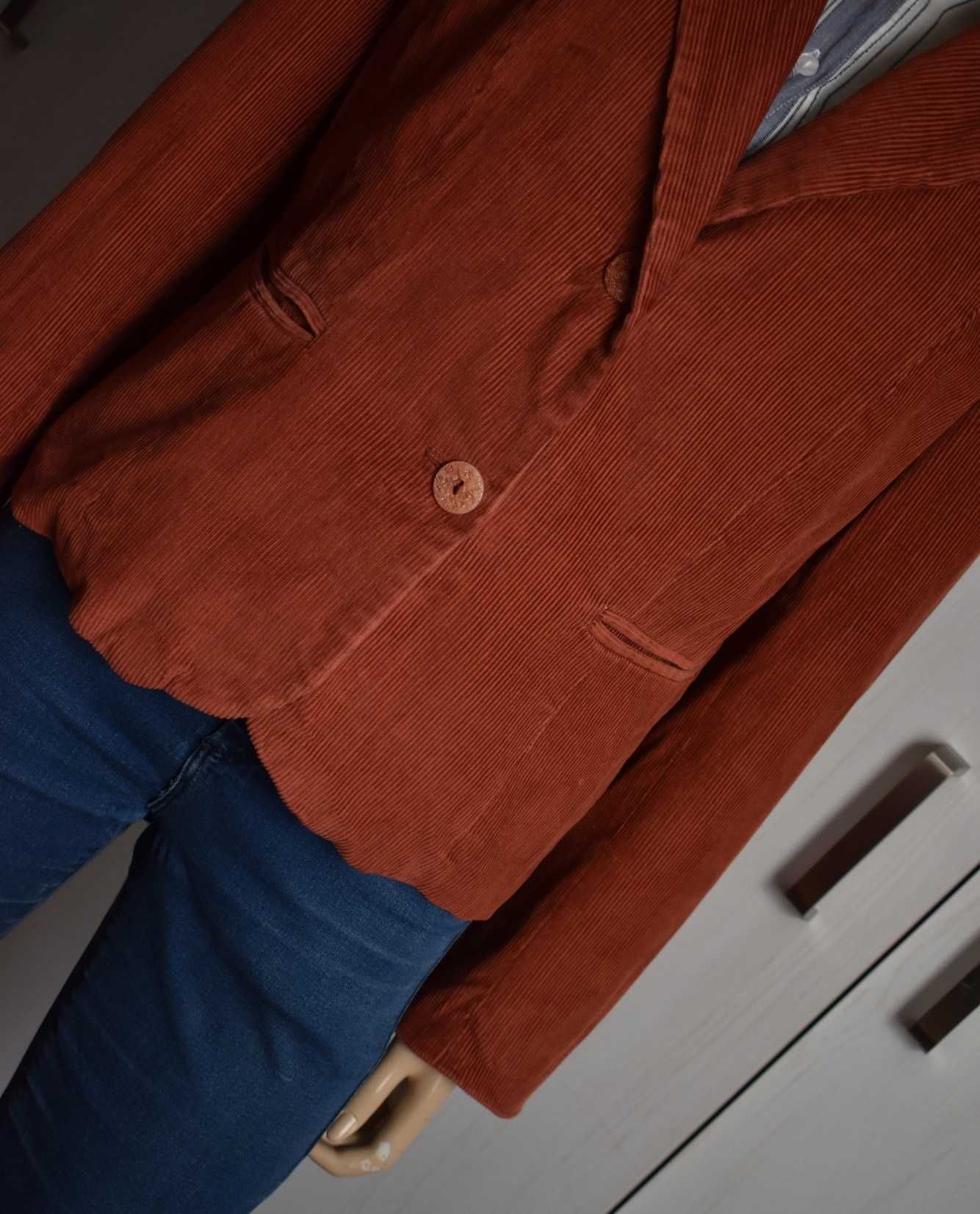 Marynarka 40 L żakiet blazer sztruksowa elegancka biurowa slim bawełna