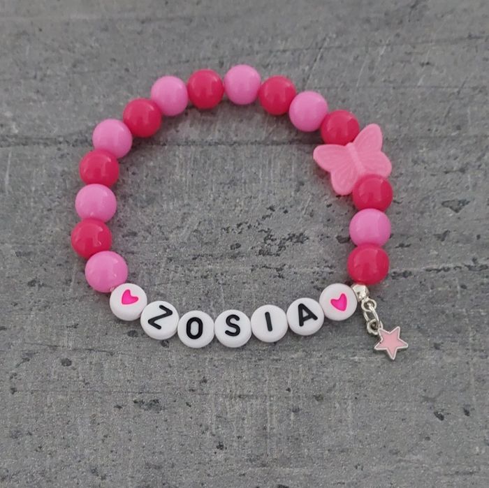 Bransoletka imię imienna z napisem koraliki zawieszka różowa