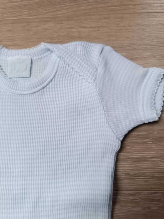 Body krótki rękaw x2 białe błękitne prążki 'Zoo' 60