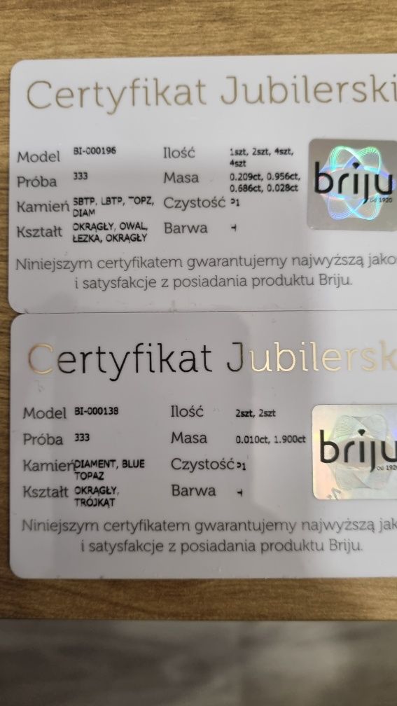 Pierścionek biale złoto Briu 333 i kolczyki