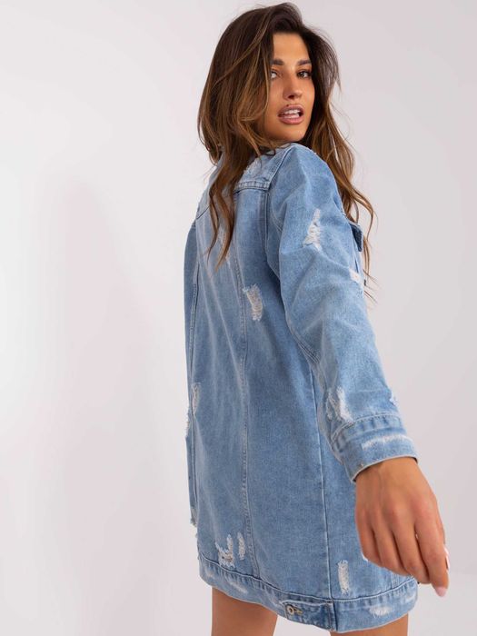 Niebieska długa kurtka jeansowa z kieszeniami M