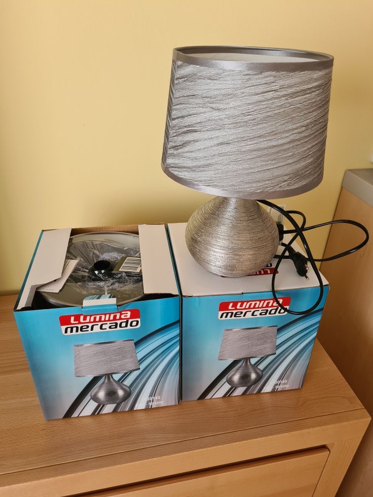 Lampa biurkowa nocna salonowa D2522B srebrna 2 sztuki