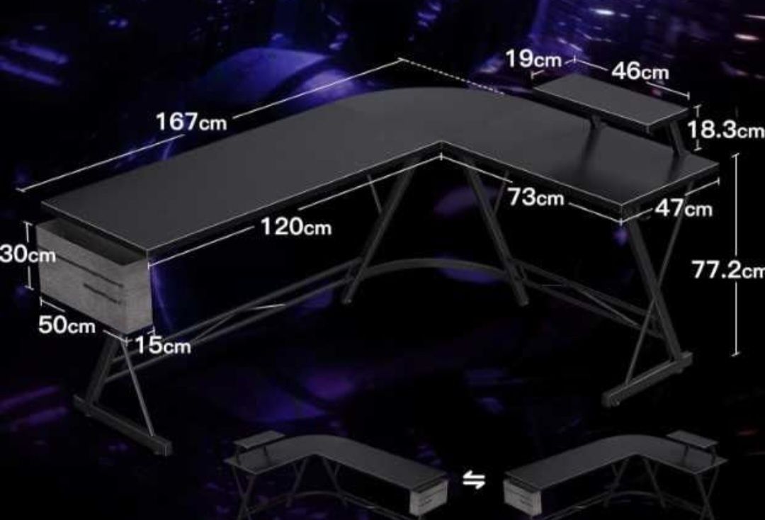 Mesa de gaming de canto preta secretária - 127 x 167 cm