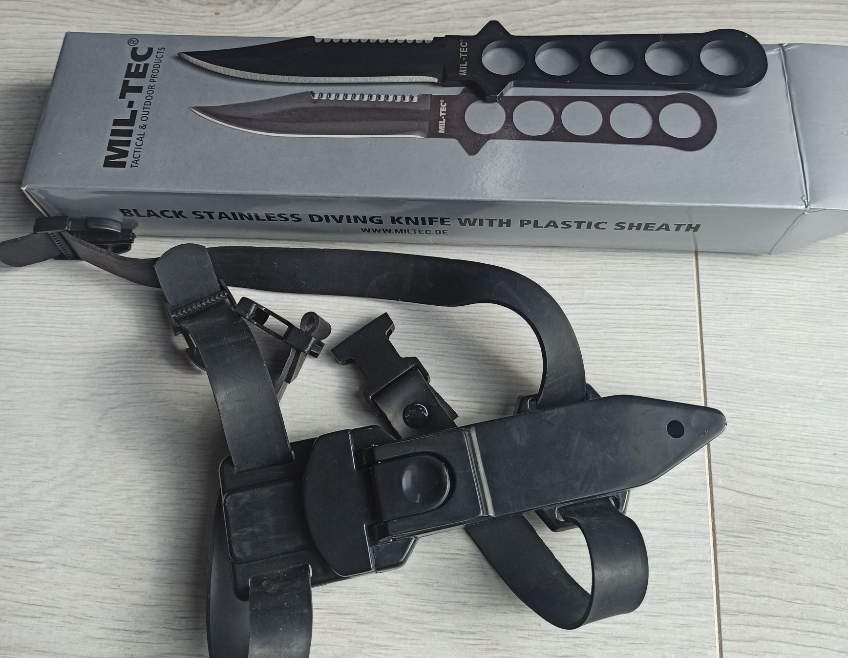 Nóż, nurkowanie, MIL-TEC, BLACK STAINLES DIVING KNIFE, pokrowiec plast