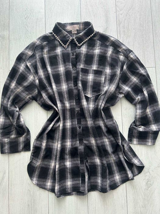 Flanelowa koszula w kratę Coast oversize z ozdobnym kołnierzykiem XXL