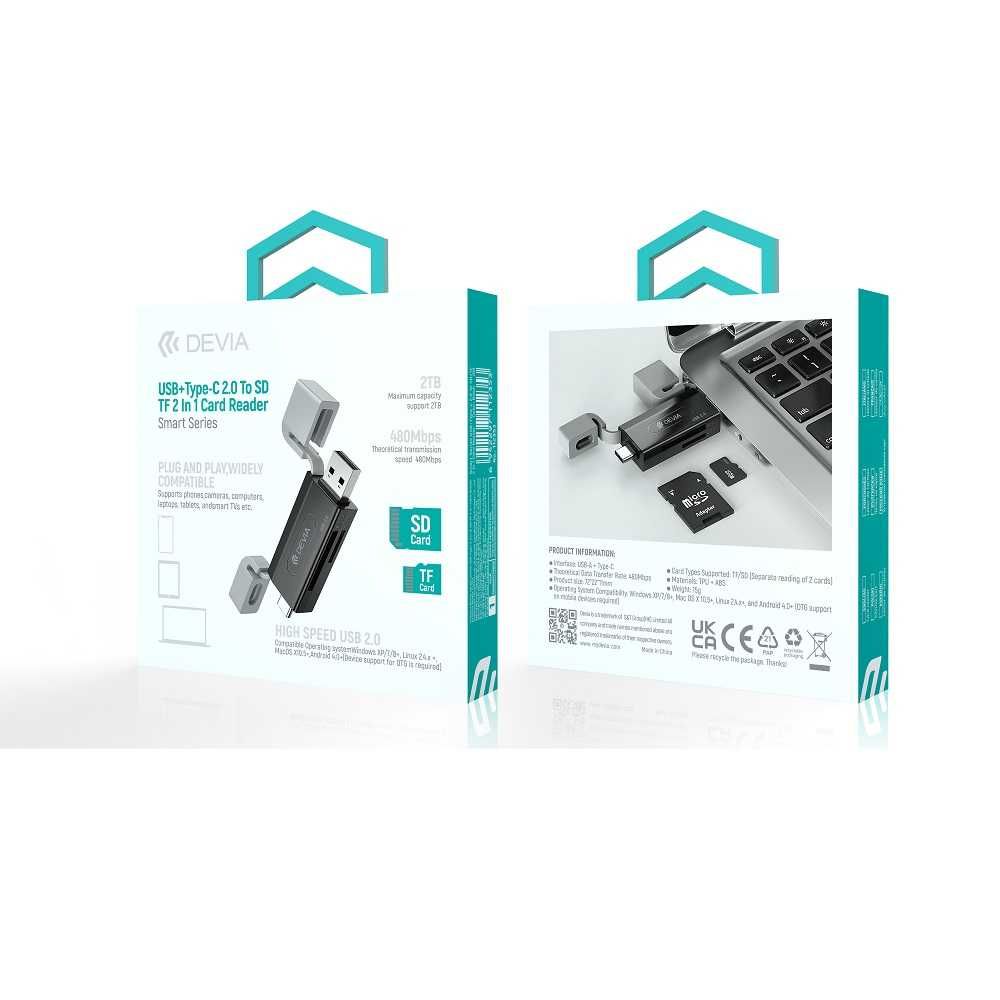 Czytnik Kart Pamięci Devia 2w1 USB/USB-C 2.0