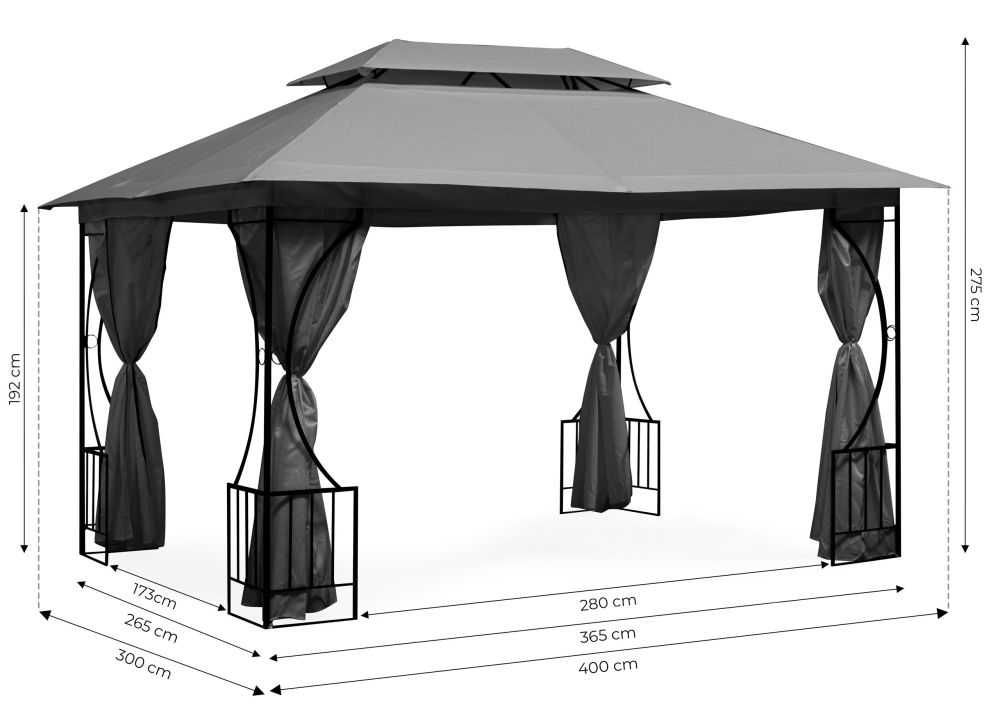 PAWILON / ALTANA ogrodowa 3x4m EXCLUSIVE GREY moskitiera + ścianki