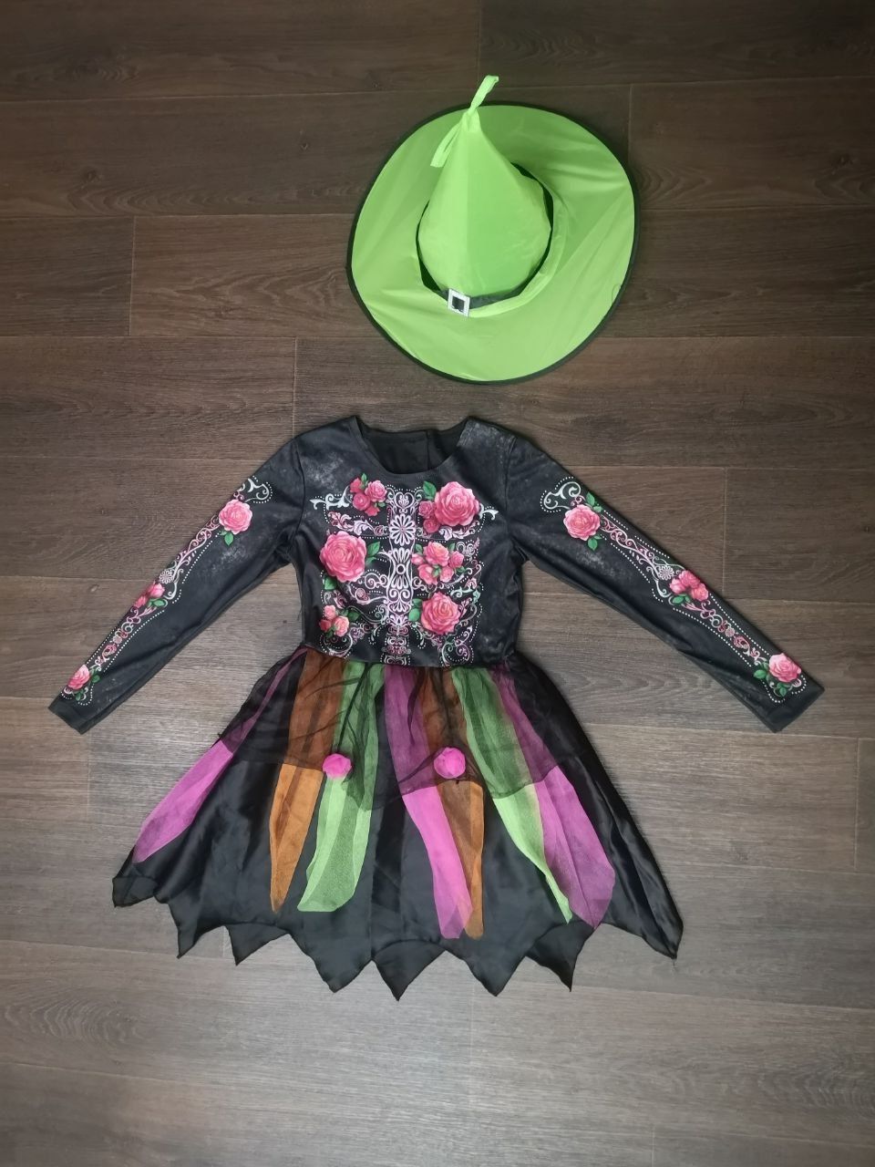 Карнавальный костюм платье ведьма шляпа скелет 9-10 лет хелоуин хэлоуи