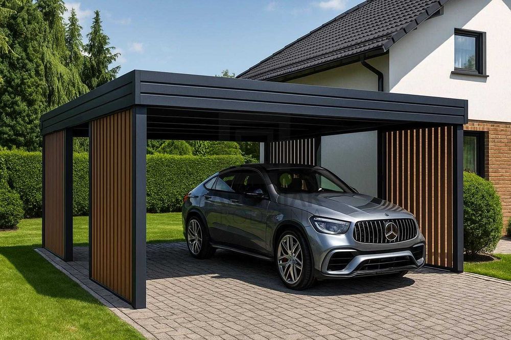 (Zaprojektuj w 3D) Carport dla 2 aut 5,5x5,5 Horyzontal Złoty Dąb Pion