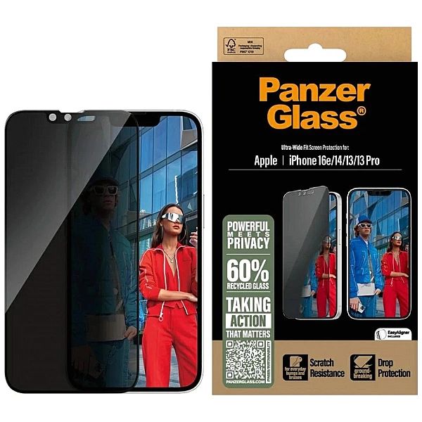 Szkło prywatyzujące PanzerGlass Ultra-Wide Fit na iPhone 16e / 14 / 13