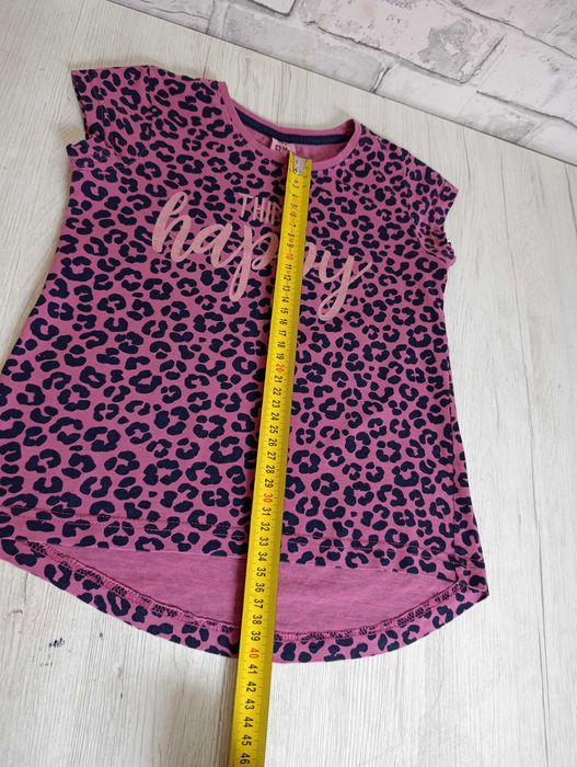 bluzka tunika 110 krótki rękaw różowa w panterkę cętki panterka brokat