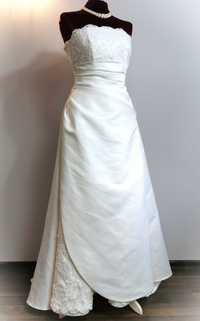 Suknia ślubna asymetryczna bez ramiączek A -Line
