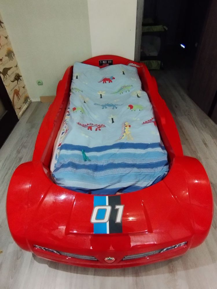 Детская кровать машина с матрасом, авто Cilek Turbo Max 90x195