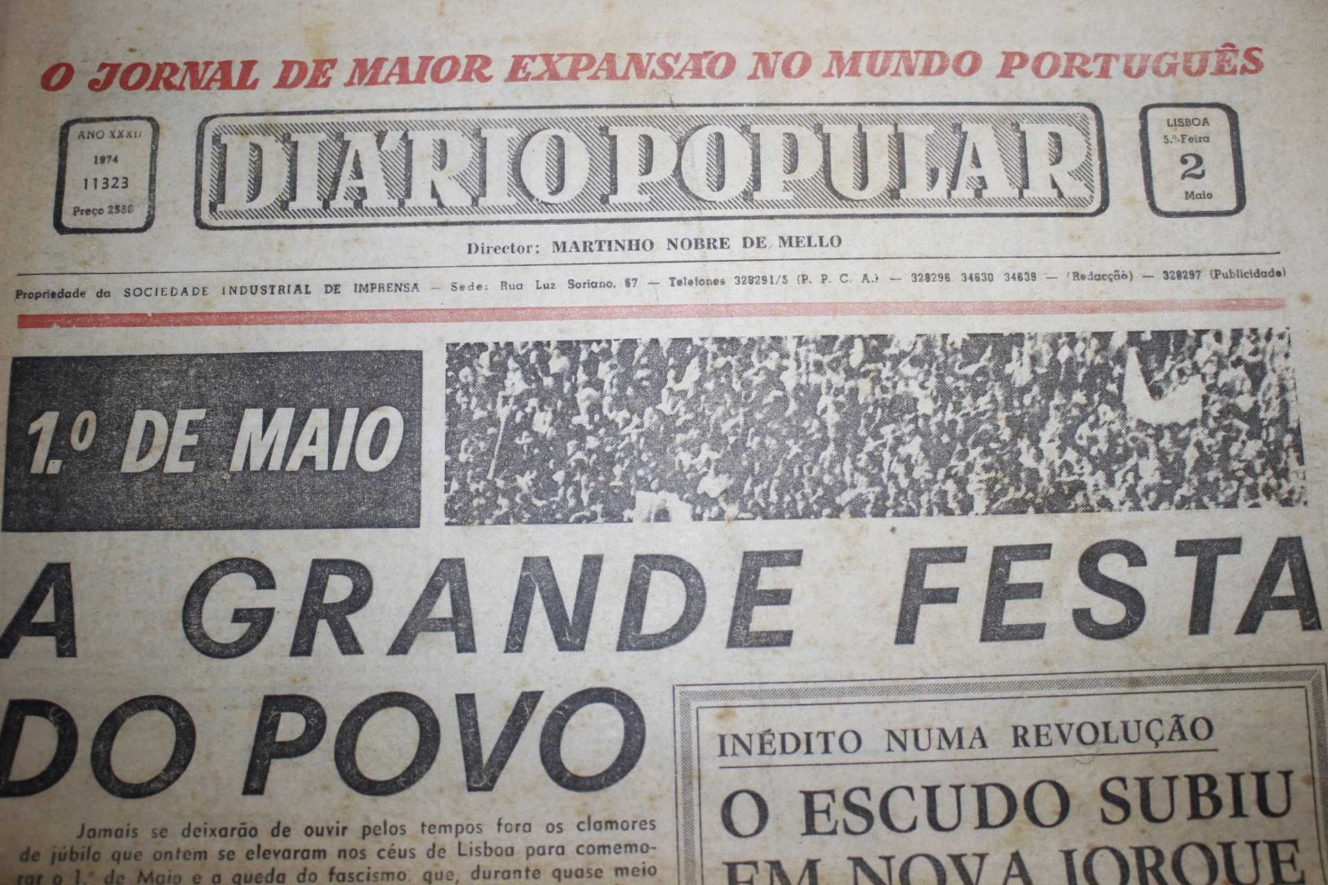 Jornal - Diário Popular - Lisboa - Relativo ao 1º de Maio 1974