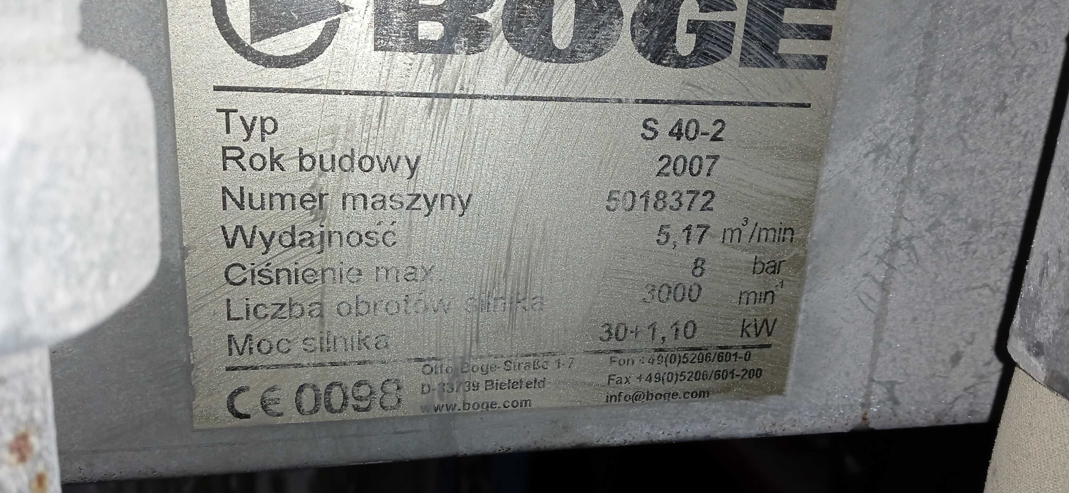 Sprężarka śrubowa BOGE S 40 - 8 bar, 2007 rok, 30 kW , 5,17 m3/min