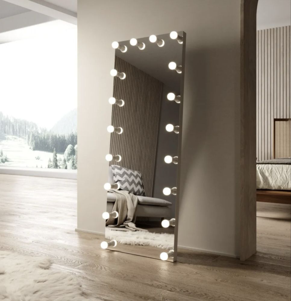Lustro stojące wizażowe z żarówkami 180x80
