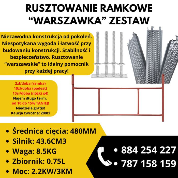 Wynajem rusztowanie warszawka ramka podest nóżki