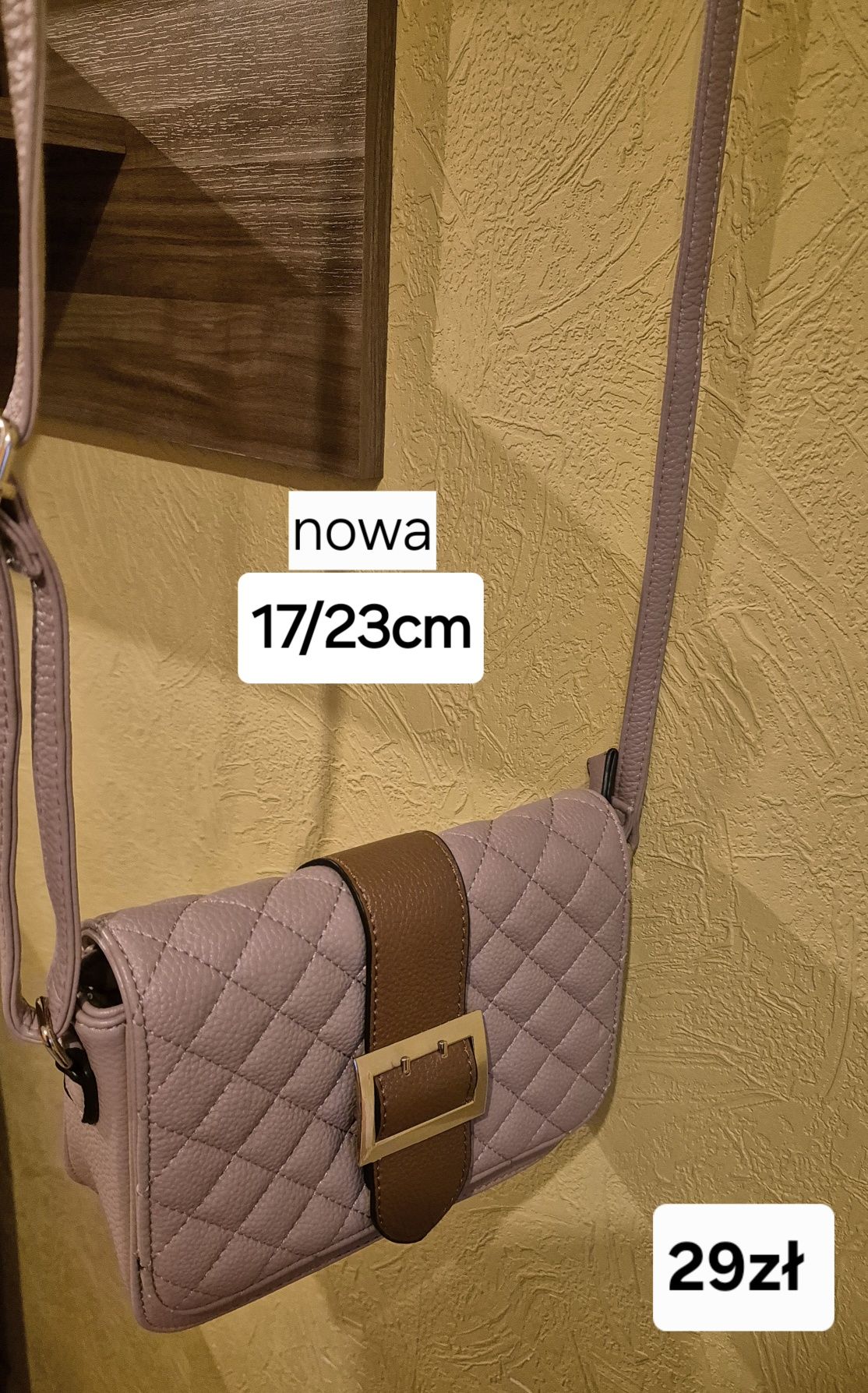 Nowa elegancka torebka na długim pasku kolor pudrowy róż