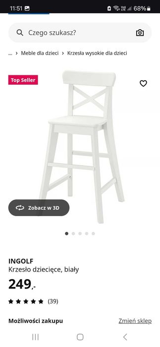Krzesełko podwyższone dla dziecka Ikea Ingolf białe