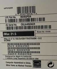iMac 21.5" | Core i5 2.7GHz | GeForce GT 640M 512Mb | 1T HDD | 8 Gb