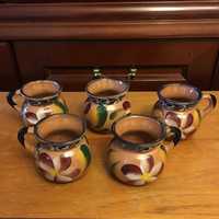 5 meksykańskich, ręcznie malowanych ceramicznych filiżanek do kawy