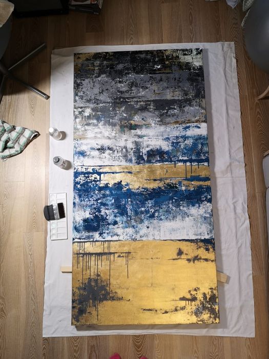 Obraz „złota laguna” malowany na zamówienie 180cm x 90cm