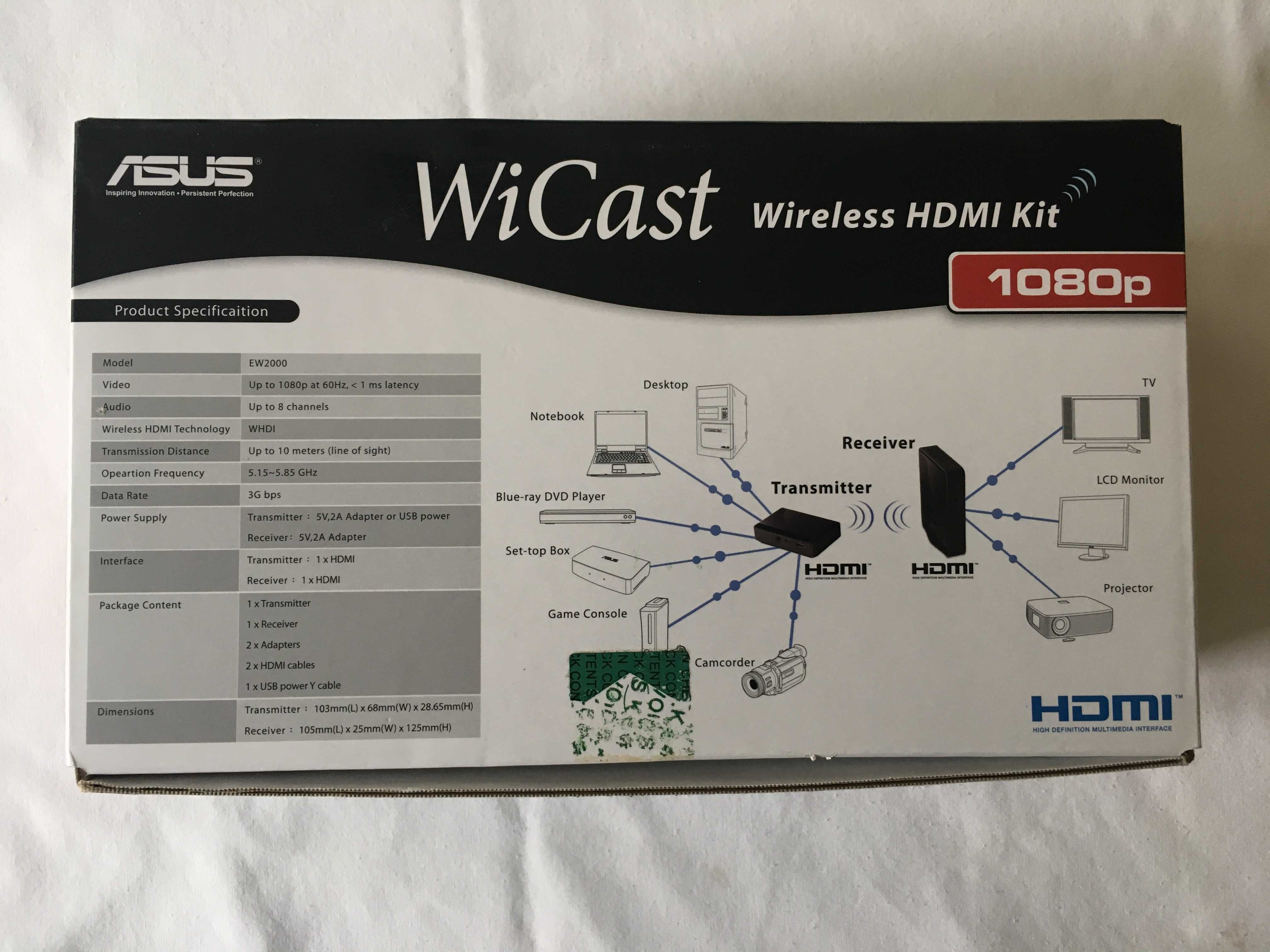 Kit de transmissão ASUS HDMI 1080p sem fios em bom estado