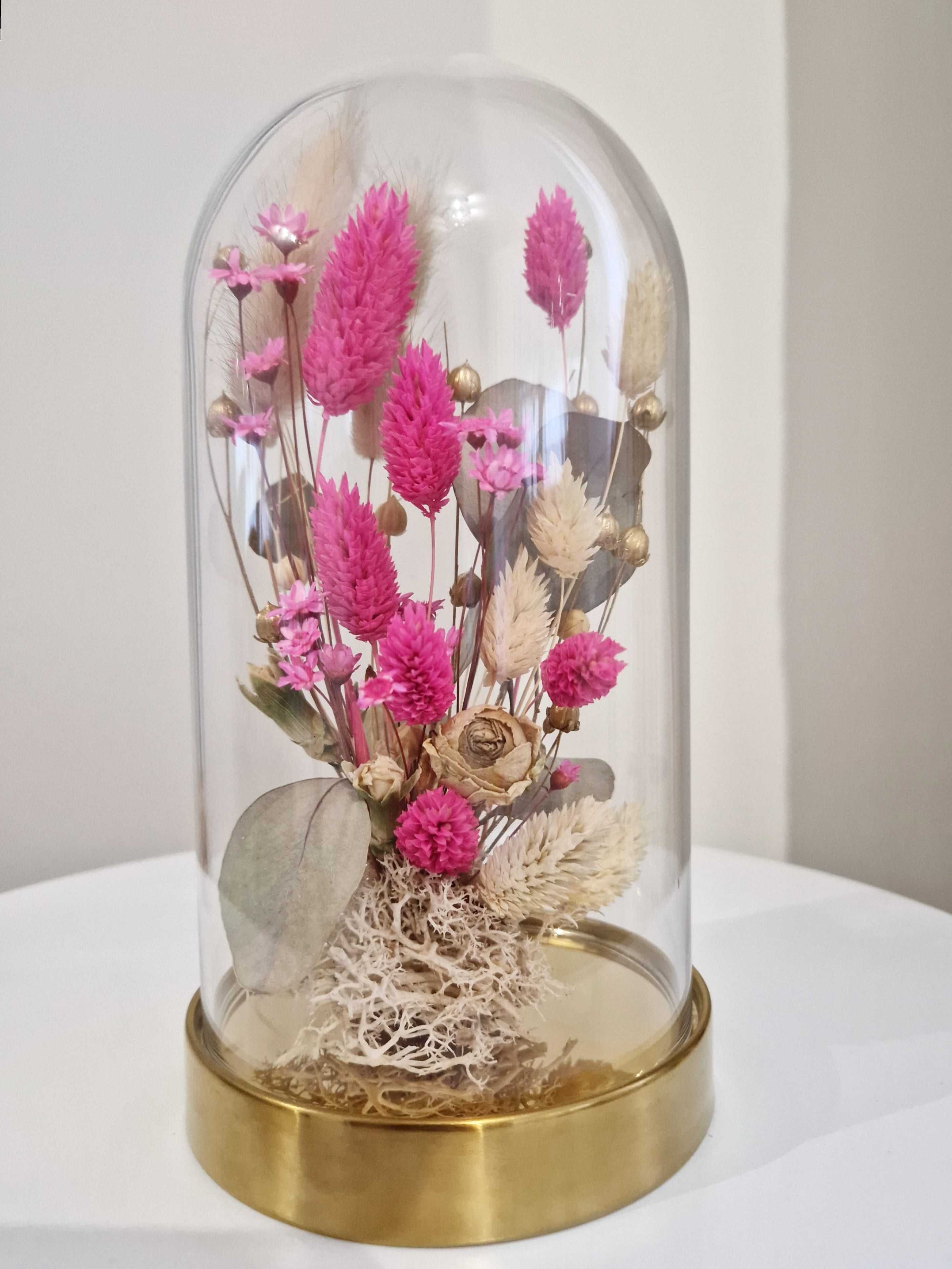 Prezent na Dzień Matki,Szklany klosz z naturalnymi suszonymi kwiatami