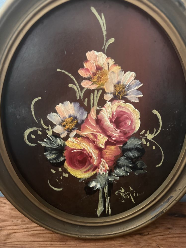 Vintage Quadros Madeira Pintados Mao
