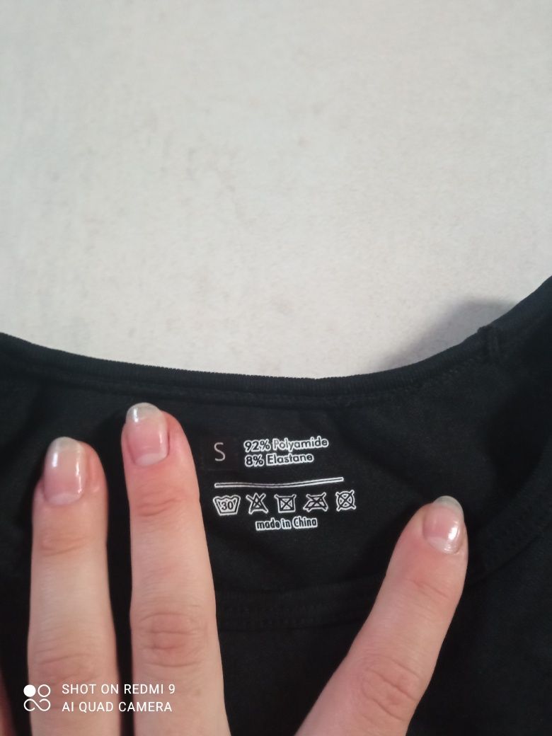 Nowa bluzka sportowa shein czarna s 92%poliamid 8%elastan