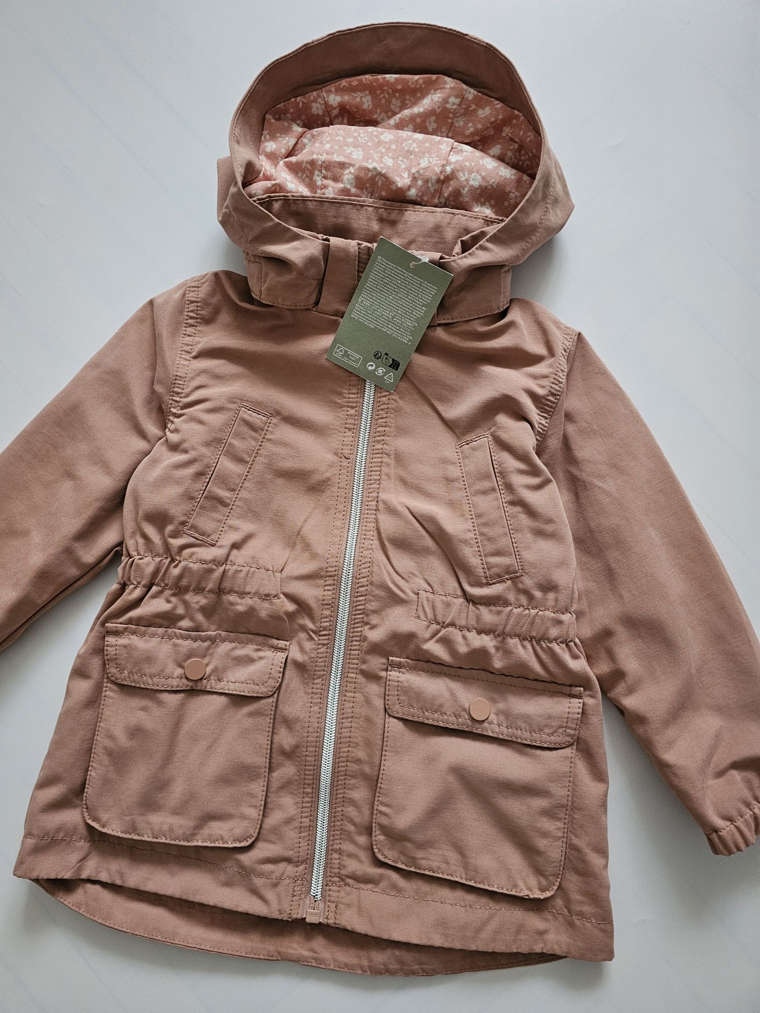 Nowa! H&M 104 Kurtka parka wiosenna przejściowa brudny róż