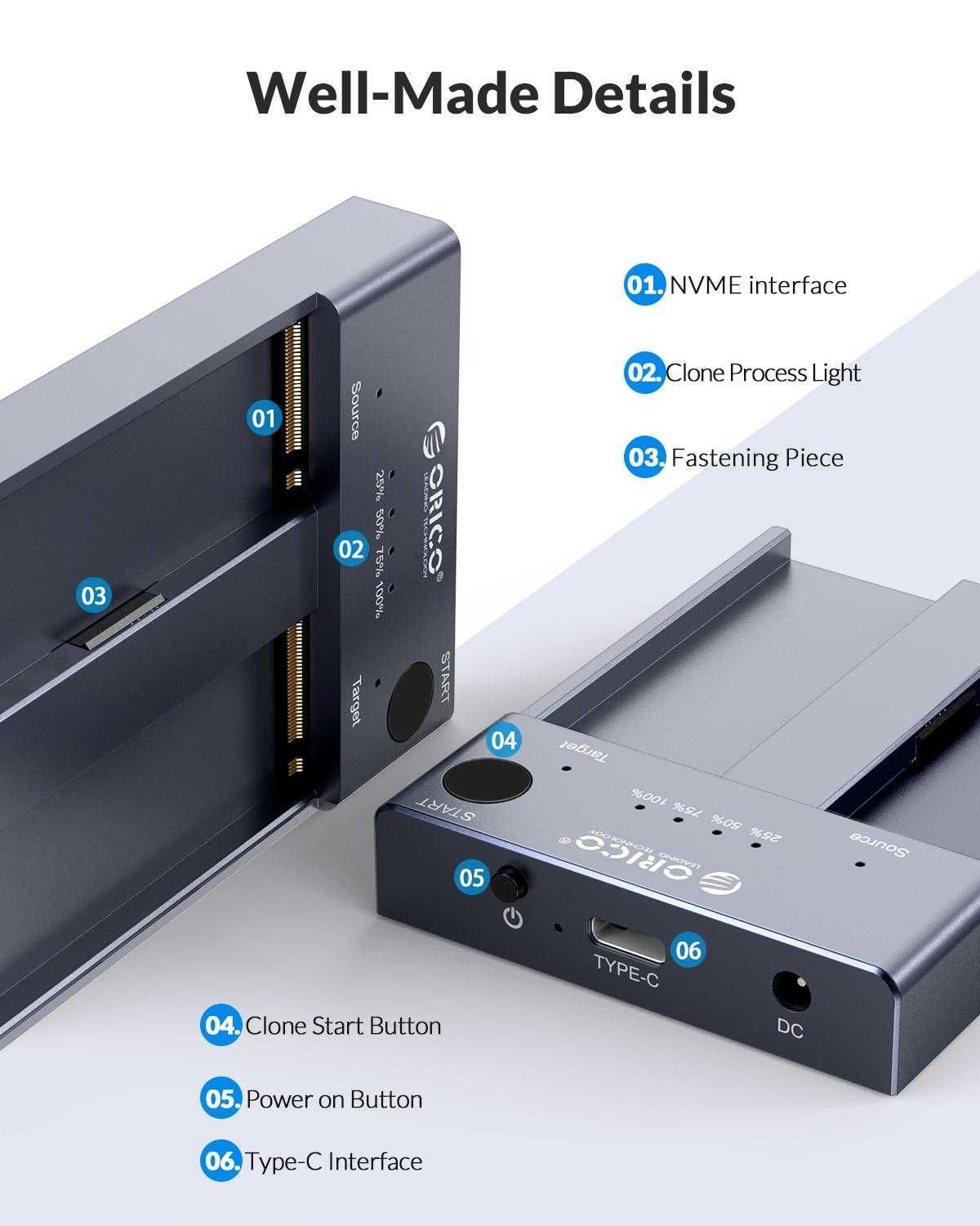 Stacja dokująca Orico M.2 PCIe MVMe - USB-C 3.2 Gen 2 (M2P2-C3-C