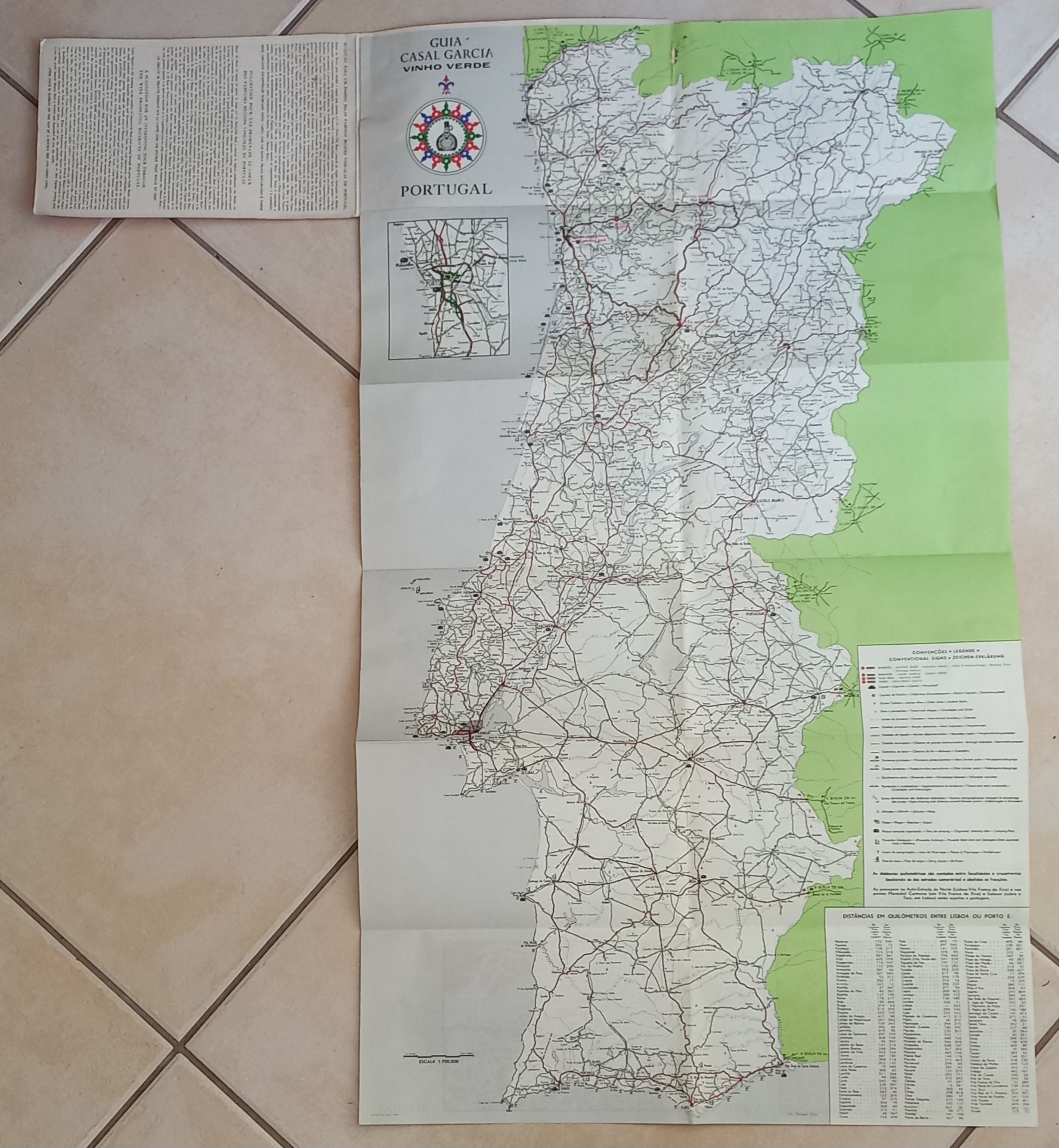 Mapa de Portugal dos Vinhos Dão dos anos 70