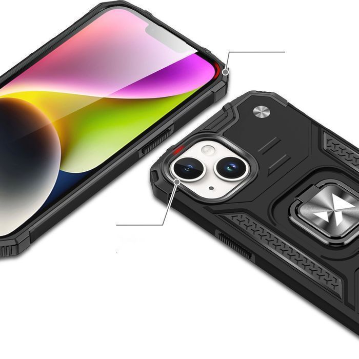 Pancerne etui z uchwytem na palec do iPhone 15 Plus - niebieskie