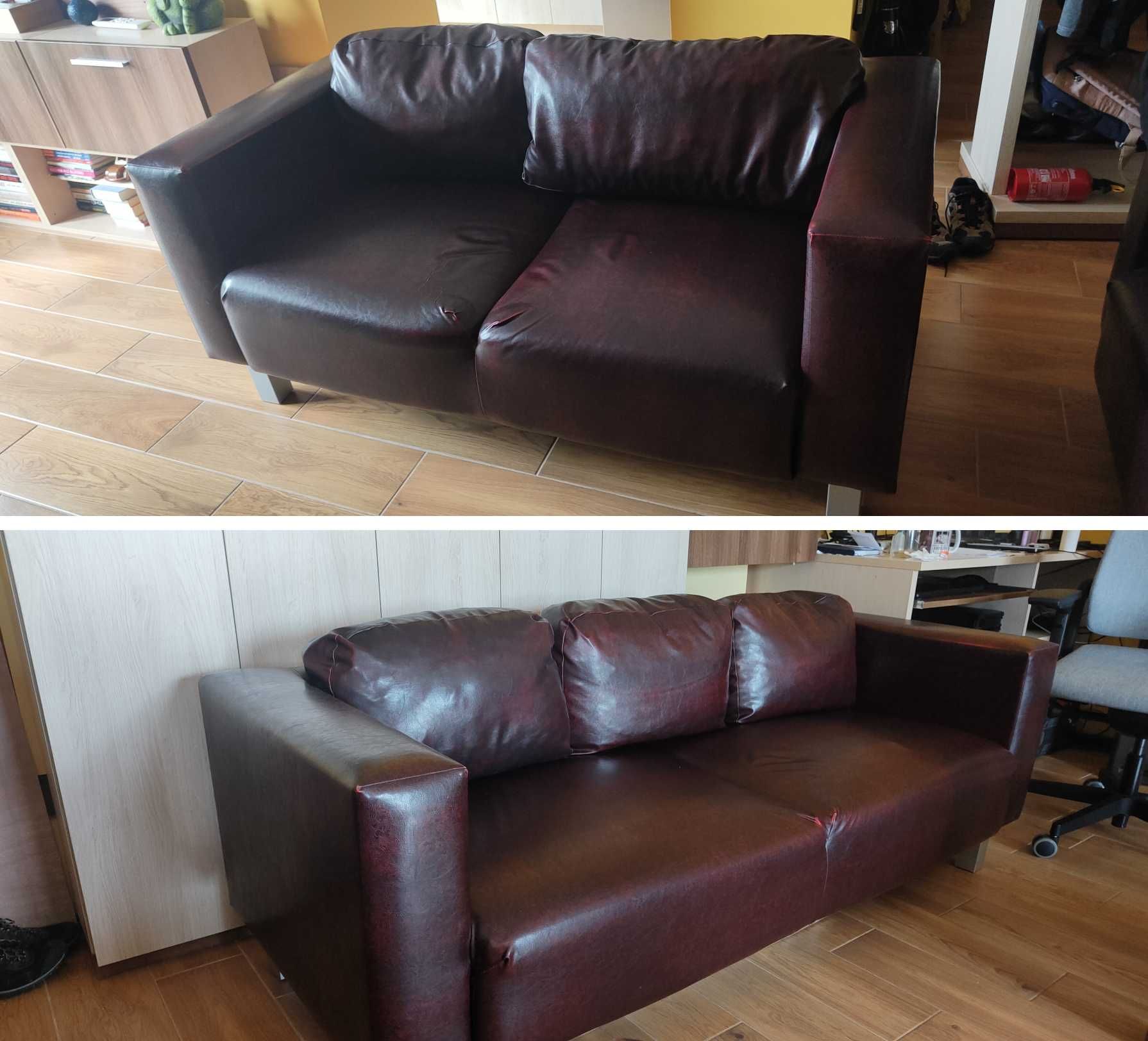 Komplet Sofa 2os + Sofa 3os  Bordowa ekoskóra