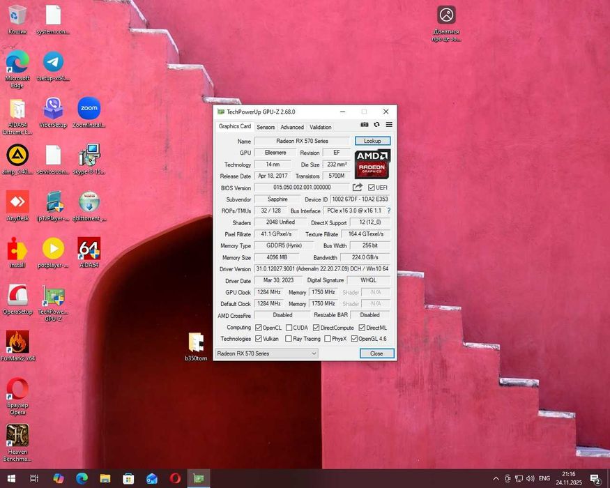 Видеокарта Shaphire RX570 4gb ddr4 256bit