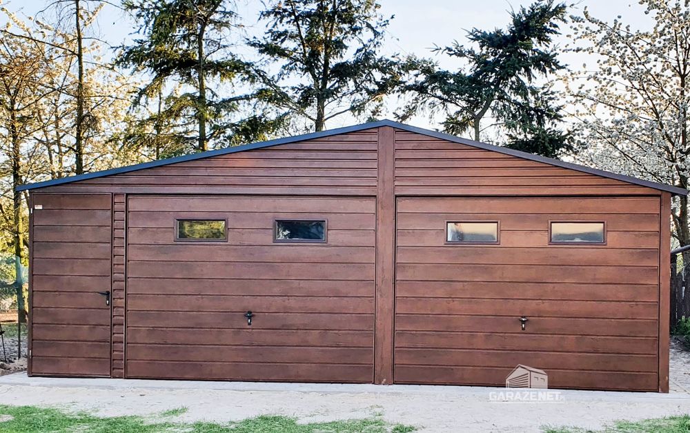GARAŻ BLASZANY 7m x 6m 2x Brama Drzwi 4x Okno Drewnopodobny 7x6 GB273
