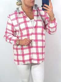 PROMOCJA Bluza koszula damska krata różowo biała XL