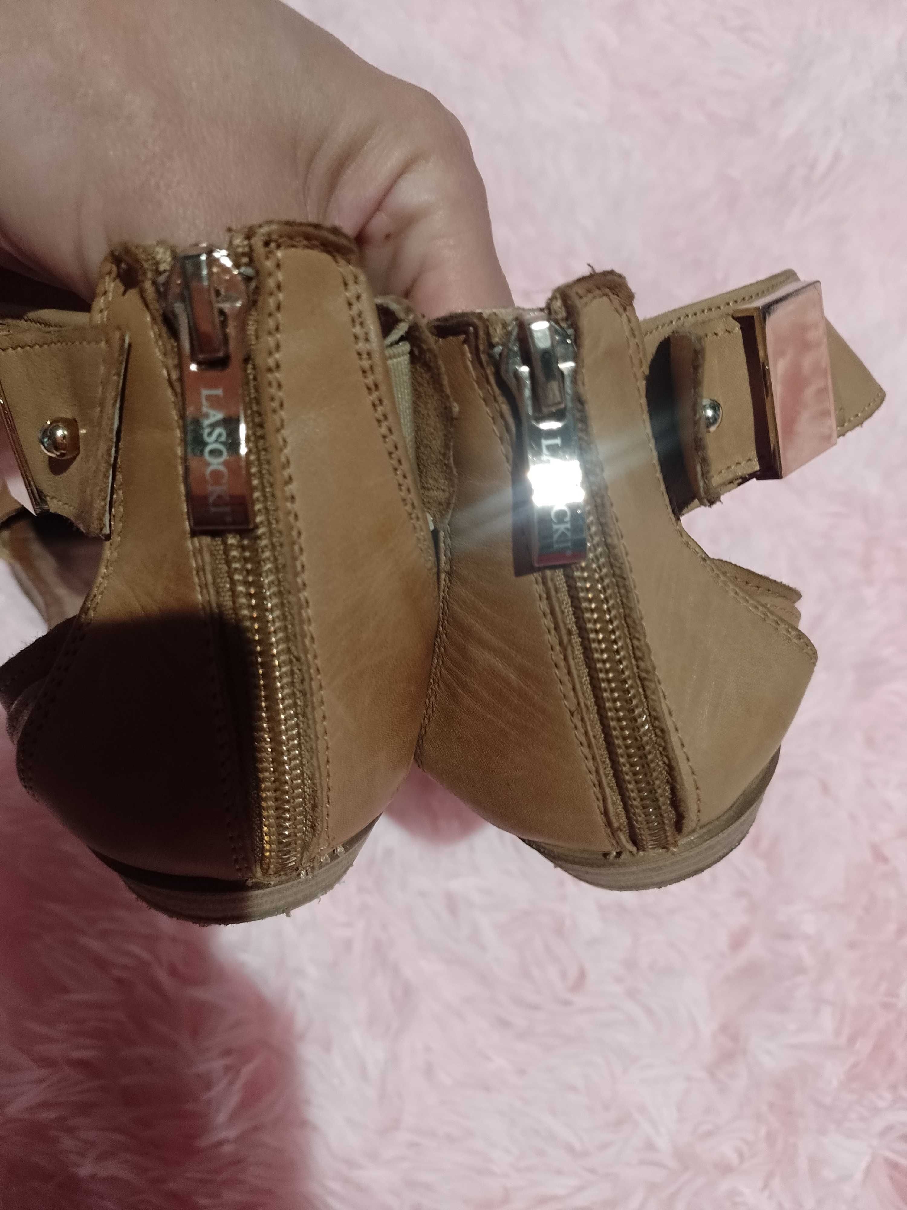 (39) Lasocki/ Brązowe sandałki skórzane, letnie sandały