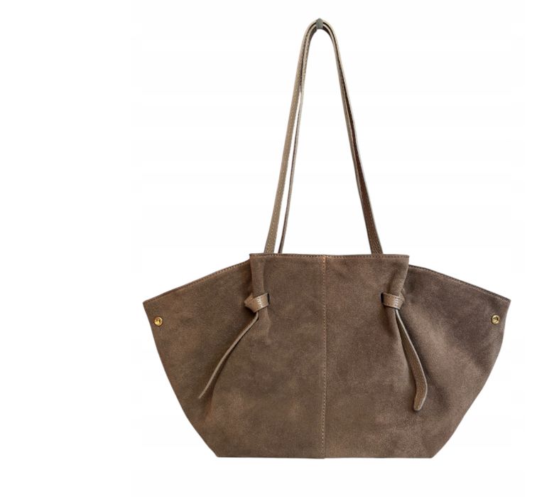 Torebka damska shopper naturalna skóra zamszowa beż taupe
