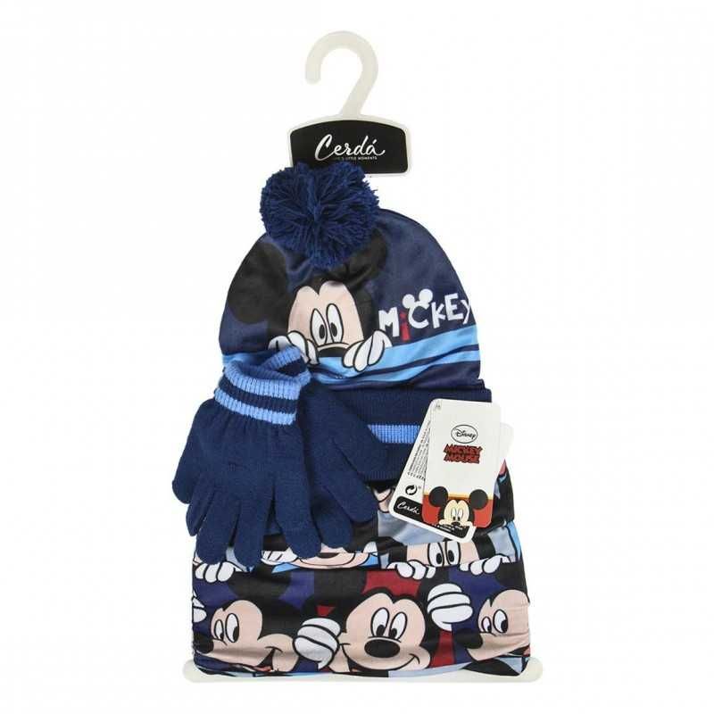 Conjunto 3 PCS Mickey Mouse - Gorro com lenço Azul e Luvas Unissexo