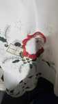 Toalha bordada de cha quadrada de Natal 83cms x 83cms