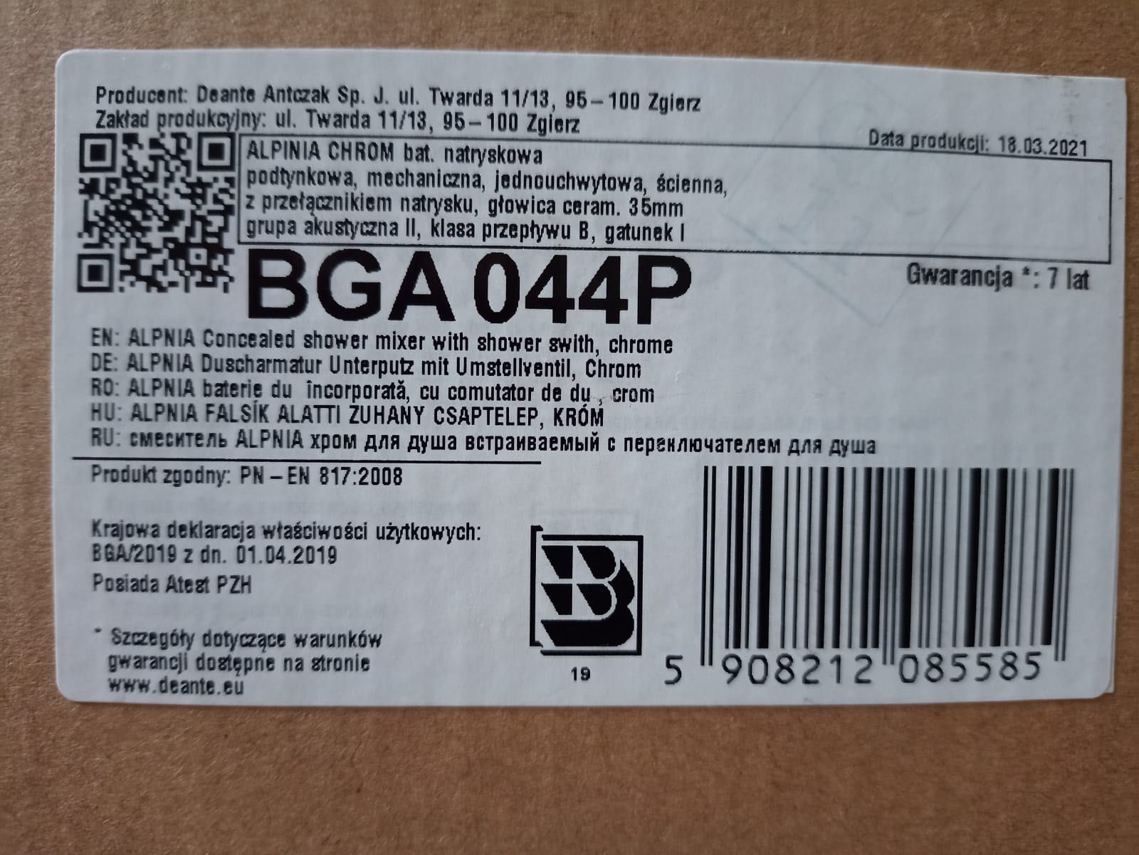 Bateria Deante Alpina Chrom
Model BGA 044P